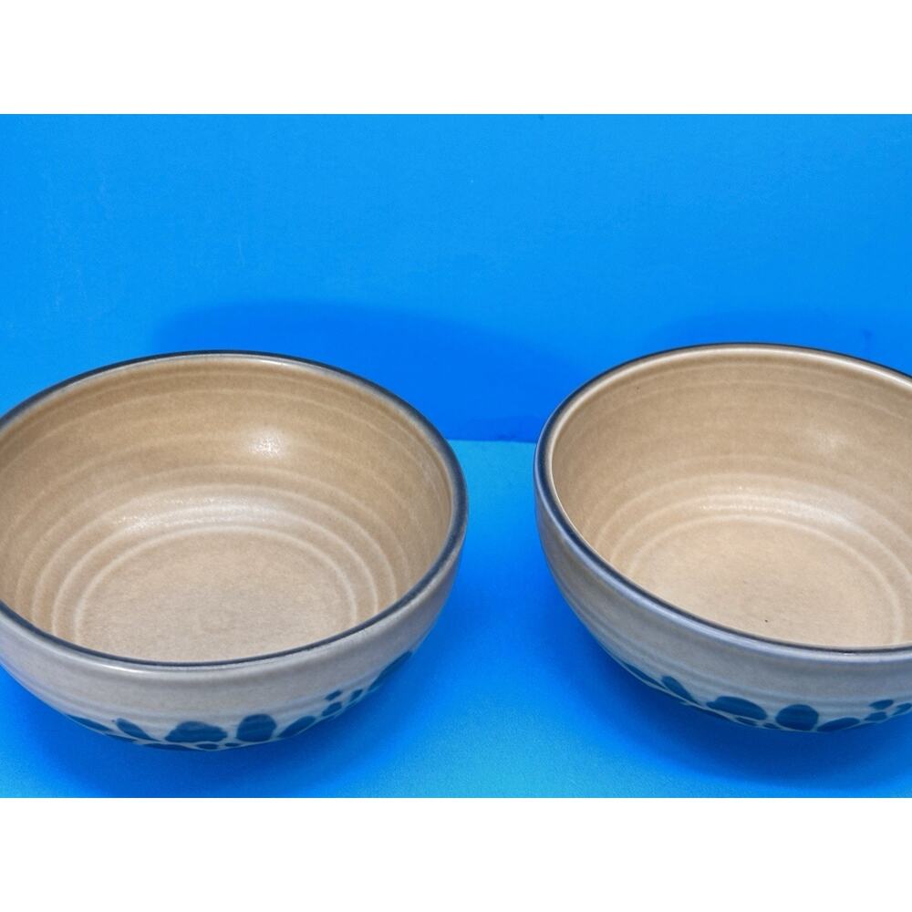 Vintage 2pc Pfaltzgraff Folkart SToneware Bowls 008 800 small Brown Blue Floral - Picture 6 of 16